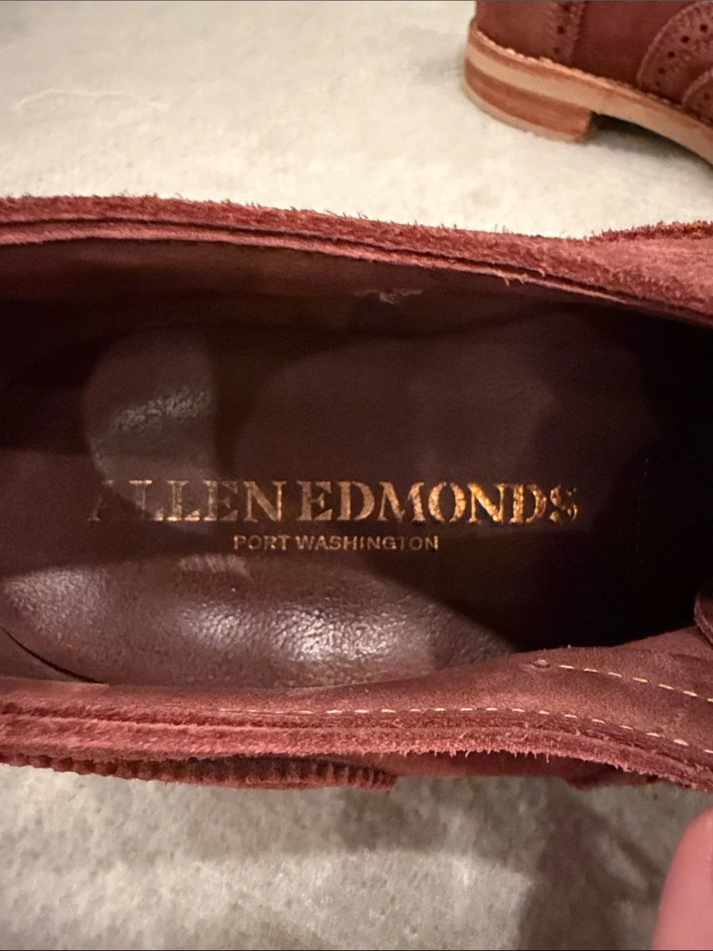 Allen Edmonds Neumok Rust Suede Wingtip Oxford - Brogue Dress Shoe 10 D